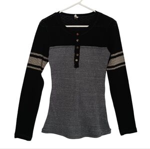 Free People We the Free Waffle Knit Long Sleeve 1/4 Button Long Sleeve Jersey M